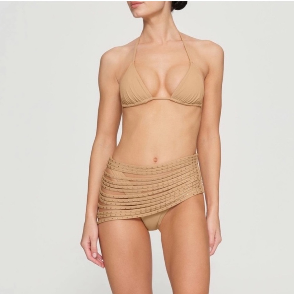 2x SKIMS swim rhinestone strappy swim skirt cover up in Ochre Very fun piece NWT